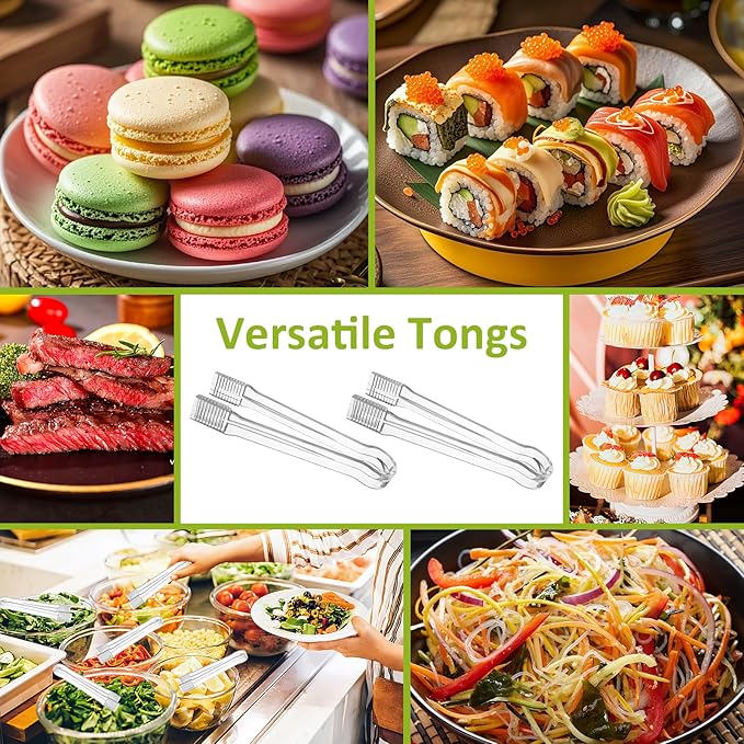 12 PCS Plastic Serving Tongs, 6.3 Inches Clear Disposable Tongs Kitchen Small Serving Utensil Tongs for Party Ice atering Buffet Bakery Salad