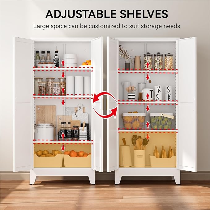 COFaR 61" Tall Pantry Cabinet with Adjustable Shelves, White Storage Cabinet with Doors and Shelves, Sturdy Freestanding Cupboard for Kitchen Pantry, Bathroom Storage, Living Room & Office