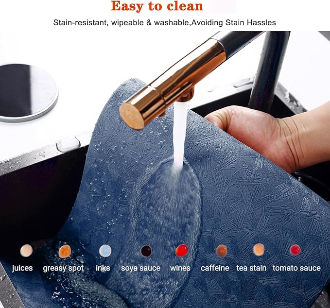 Bxzandya Vinyl Placemats Set of 6 Heat Resistant Easy Clean Non-Slip Place Mats for Dining Table Faux Leather Waterproof Stain Resistant Wipeable Washable PVC Table Mats(6, Blue)
