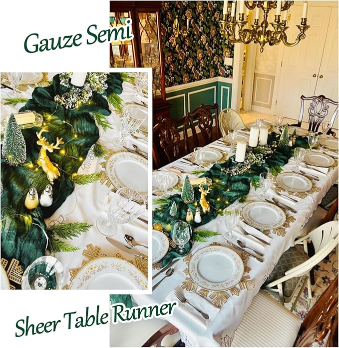 8 Pack Emerald Green Cheesecloth Table Runner 20 x 120 inch Gauze Table Runners 10 FT Long,Semi Sheer Boho Cheese Cloth Fabric Table Runner Bulk for Wedding,Party,Baby Shower,Bridal Shower Decoration