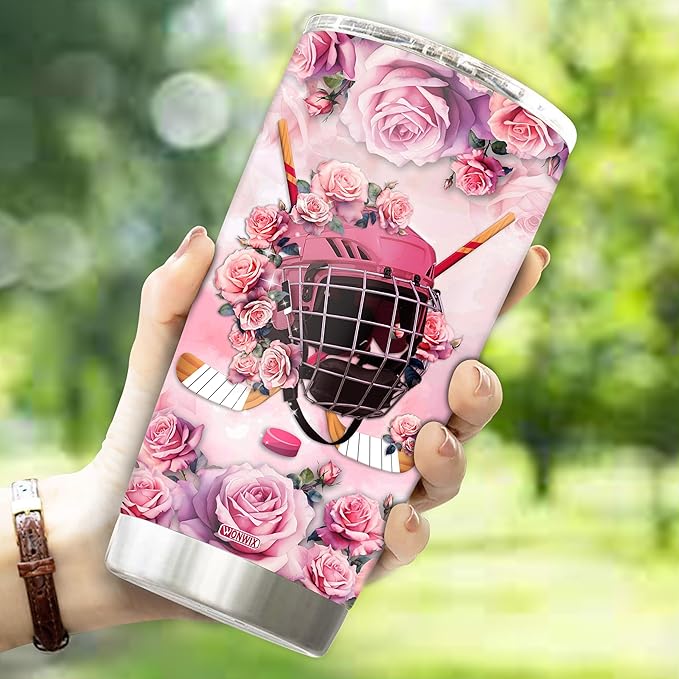 WONWIX Personalized Unique Hockey Themed Gifts for Women, Daughter, Wife, Mom, Insulated Stainless Steel 20oz Coffee Cup Mug Tumbler, Perfect for Christmas, Birthday, Mother's Day, Valentine