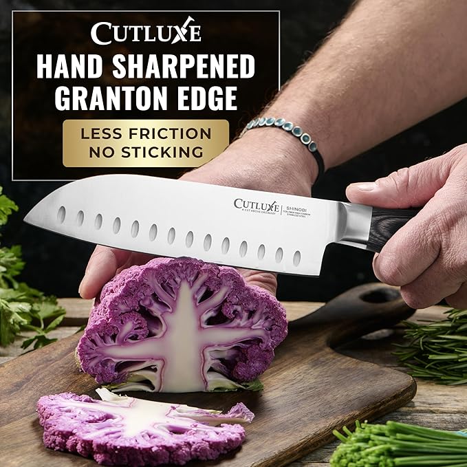 Santoku Knife ??Ultra Sharp 7 Inch Meat and Vegetable Japanese Knife for Chopping, High Carbon Stainless Steel Blade, Full Tang Pakkawood Handle ??Shinobi Series