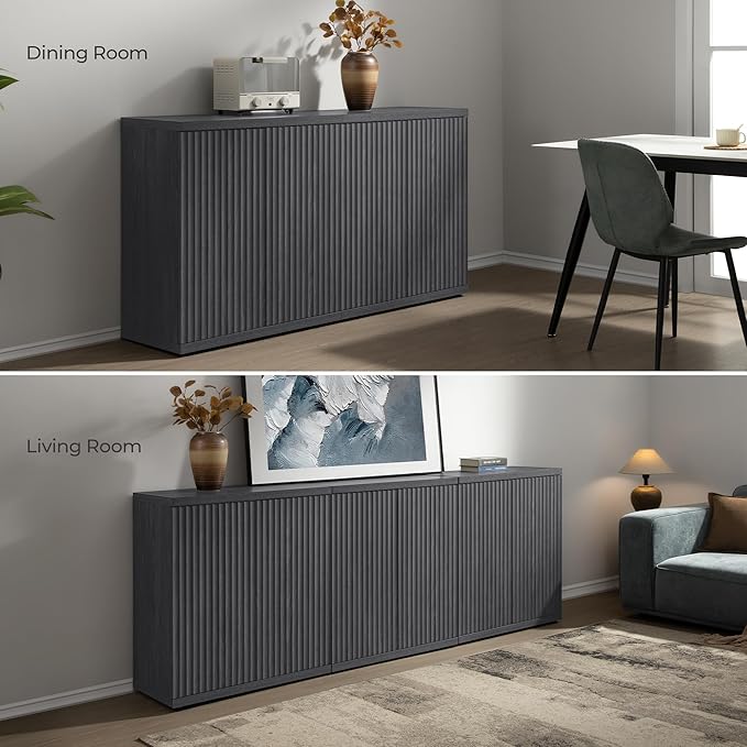 SICOTAS Buffet Cabinet with Storage Accent Sideboard Modern Credenza with Doors & Shelves Fluted Media Console Mid Century Coffee Bar Table for Living Room Kitchen Dining Room Hallway（2PCS）