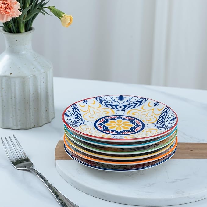 LEHAHA Ceramic 6 inch Appetizer Plates, Set of 6, Porcelain Salad and Dessert Kitchen Plate Set, Small Lunch Serving salad Plates for Cake Snacks Side Dish. Microwave and Dishwasher Safe