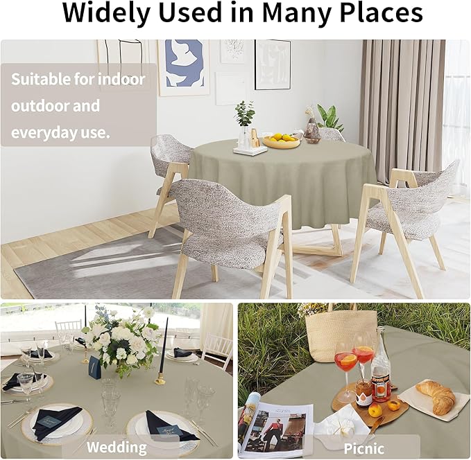 Easy-Going Faux Linen Waterproof Spill-Proof Tablecloth Stain Resistant Round Table Cloth Wrinkle Free Decorative Fabric for Kitchen, Dining, Party, Weddings, Restaurants (60 in-Round, Linen)