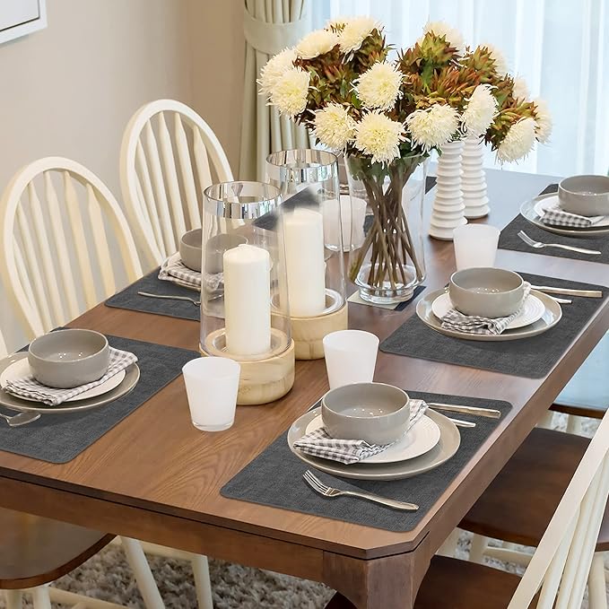 Maxpearl Faux Leather Placemats Set of 4, Waterproof - Wipe Clean - Heat Resistant - Anti Slip Dining Table Place Mats, Suitable for Indoor & Outdoor Use, 17?쇺쇒?2?쇺? Black