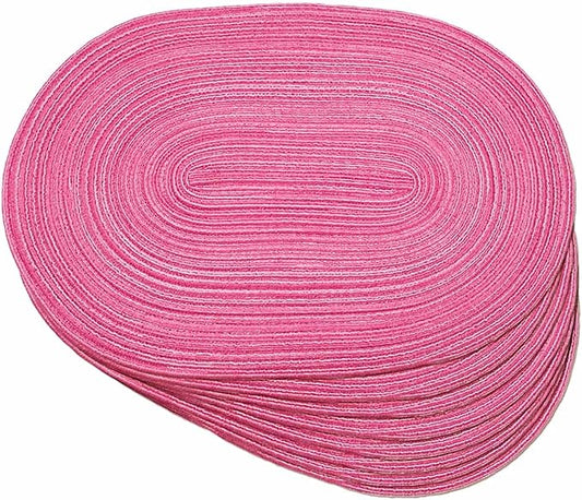 Noctiflorous Oval Braided Placemats Set of 8 Woven 12x18 Inch Non Slip Washable Heat Resistant Place Mats Tablemats for Dining Kitchen Party Daily Table Decor Dinner Mats (Hot Pink, 8)