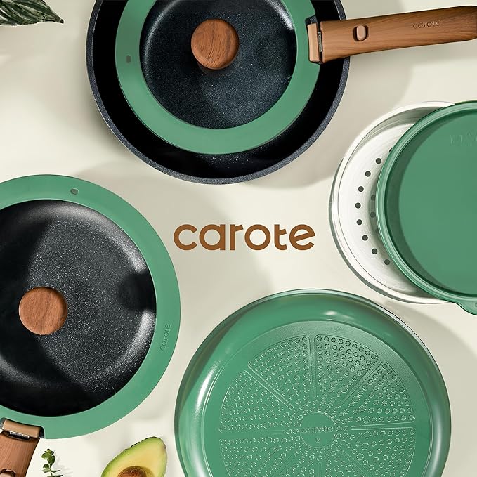 CAROTE 15pcs Pots and Pans Set, Nonstick Cookware Set Detachable Handle, Induction Kitchen Cookware Sets Non Stick with Removable Handle, RV Cookware Set, Oven Safe
