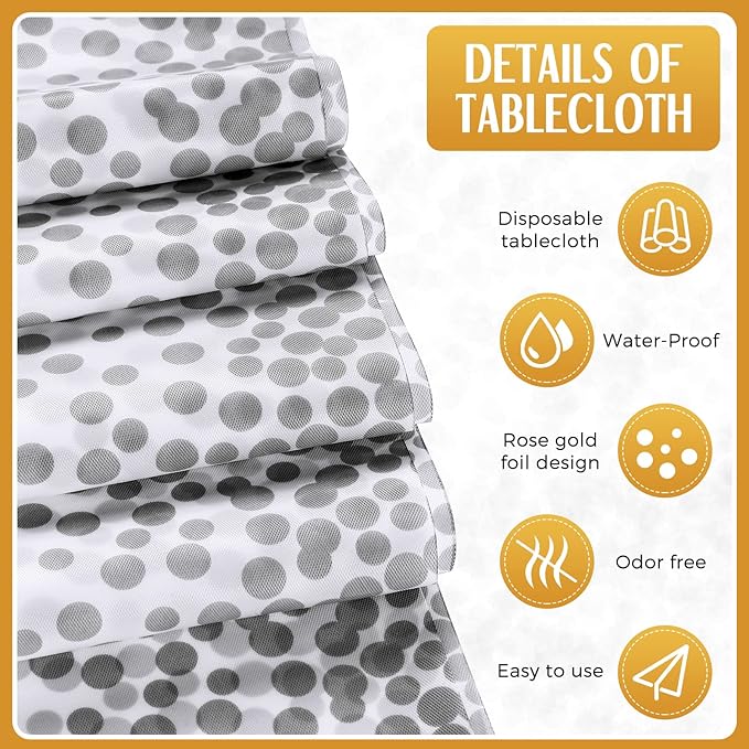 Tudomro 16 Pieces White and Silver Disposable Plastic Tablecloths and Satin Table Runner Set 54x108 Inch Tablecloth 12x108 Inch Table Runners for New Year Wedding Birthday Baby Shower Graduation