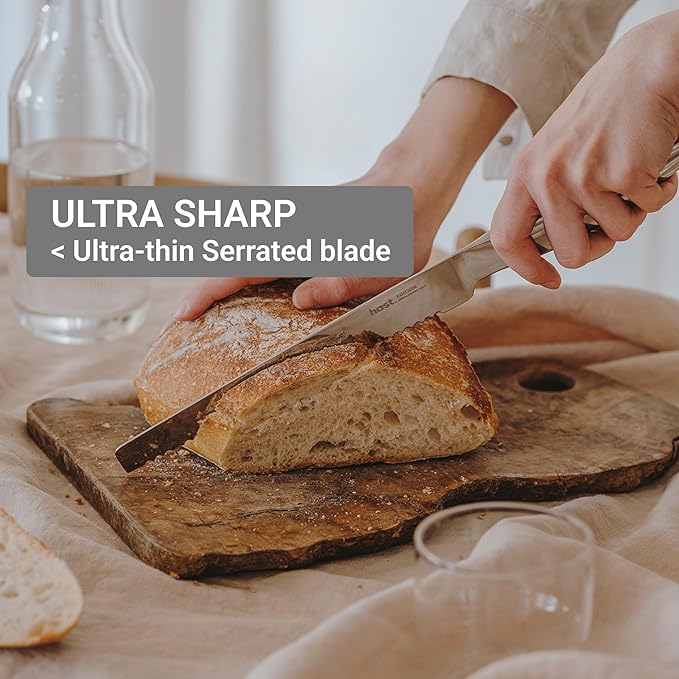 HAST Edition 8-Inch Serrated Bread Knife, Ultra-Sharp Professional Bread Slicing Knife, Advanced Powder Steel, Lightweight, Comfortable Ergonomic & Award-Winning Design(Titanium Gold)