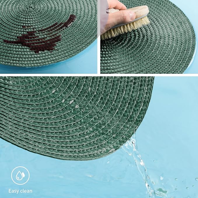 FunWheat Round Braided Placemats Set of 4 Place Mats for Dining Tables Woven Washable Non-Slip Table mats Small 13 inch(S Green, 4pcs)