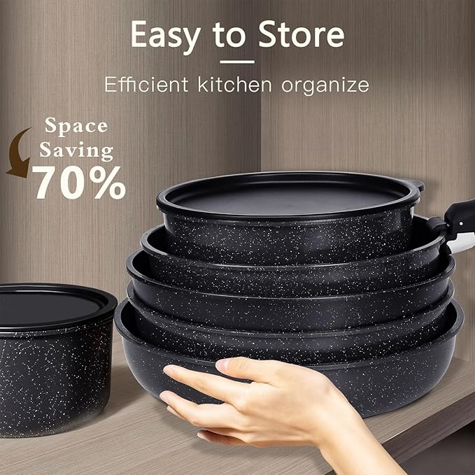 GiPP Ceramic Pots and Pans Set Non Stick, Nonstick Detachable Handle Cookware Sets, Healthy Non Toxic PFAS PFOA & PTFE Free, Dishwasher 竊냀ven Safe, Induction Kitchen Pot and Pan, 15 Piece Grey