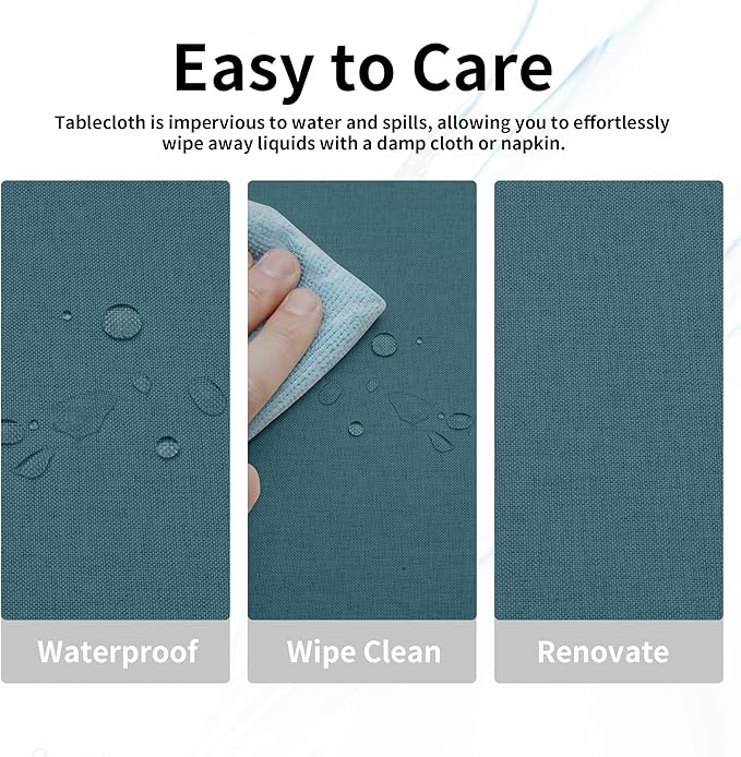 Easy-Going Faux Linen Waterproof Spill-Proof Tablecloth Stain Resistant Round Table Cloth Wrinkle Free Decorative Fabric for Kitchen, Dining, Party, Weddings, Restaurants (60 in-Round, Turquoise)