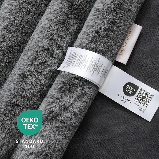Am챕lie Home Faux Fur Throw Blanket for Couch, Ultra Cozy Fuzzy Fluffy Fur Luxurious Soft Striped Plush Gift Blankets for Family Sofa Chair Bedroom, 60"x80", Cationic Wolf Gray