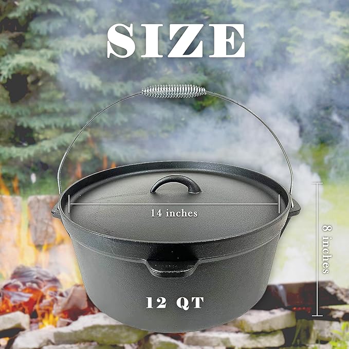 Cuisiland Seasoned 12 Quart DIA 14IN Cast Iron Dutch Oven lip lid