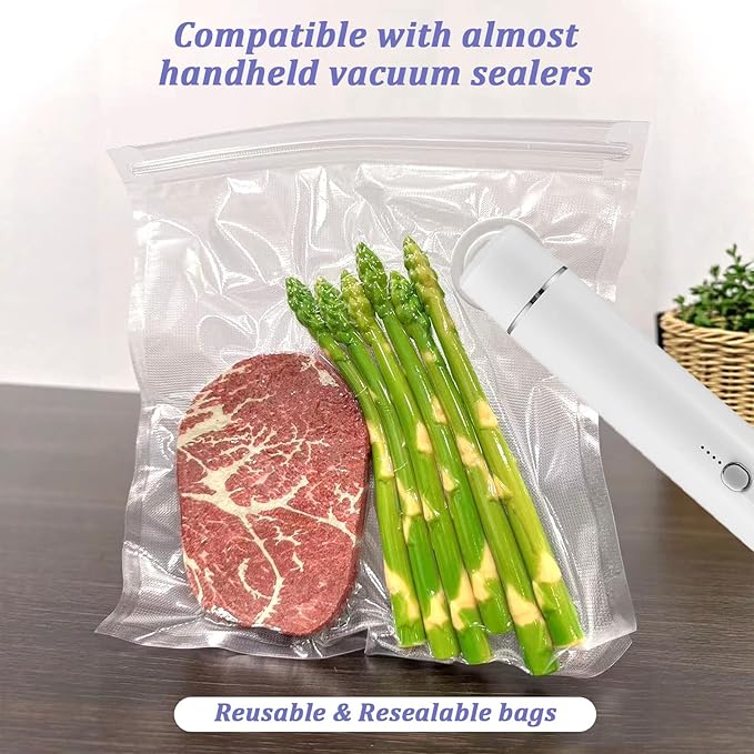 40 Packs Vacuum Sealer Bags Air Valve Vacuum Sealing Bags Vacuum Storage Seal Bag for Food Saver, Resealable Meal Bags with Air Valve with 4 Seal Clips