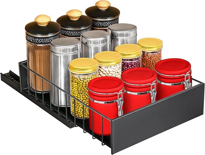 LYNK PROFESSIONAL짰 Pull Out Cabinet Organizer, 10" x 14" Single Tier Slide Out Drawers for Kitchen Cabinets - Sliding Pull-Out Pantry Shelves ??Home Shelf Organizers - Lifetime Ltd. Warranty, Black