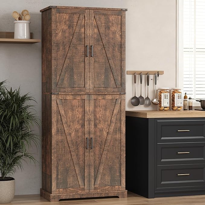 COSIEST 72'' Kitchen Pantry Cabinet, Tall Storage Cabinet with Organizer, Drawer and Adjustable Shelves, Freestanding Cupboard, Storage Cabinets for Kitchen, Dining Room, Bathroom, Rustic Brown