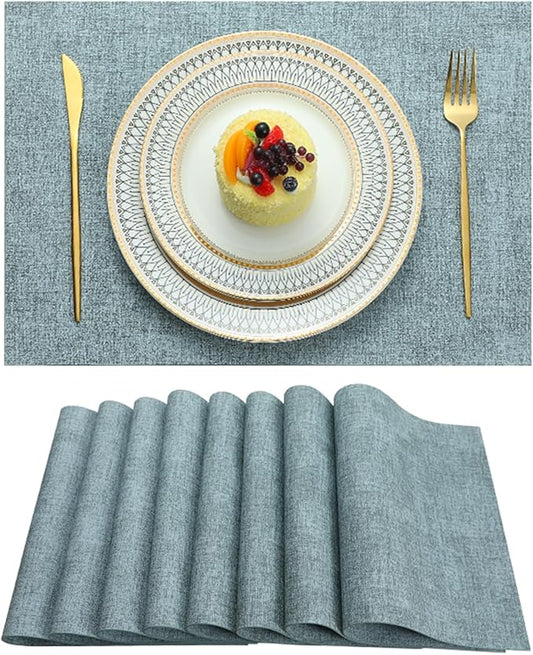 LQICAI Placemats Set of 8 Washable Heat Resistant Place Mats PVC Woven Dining Table Mat Blue 8pcs