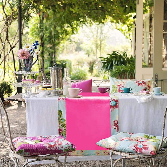 Yblut 10 Pack Satin Table Runner 12 x 108 Inch Long Fuchsia Silk Table Runner for Wedding Party Banquet Birthday Decoration