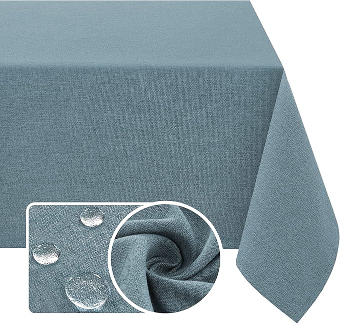 H.VERSAILTEX Linen Textured Tablecloth 54 x 54 Waterproof Decorative Table Cloth Spill-Proof Linen Look Cover for Party Table Extra Soft and Thick Fabric Wrinkle Free, Heather Stone Blue
