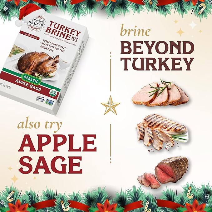 San Francisco Salt Company Organic Turkey Brine Kit ??13 oz Garlic & Rosemary Blend with BPA-Free Brine Bag ??Certified Organic & Kosher Seasoning for Whole, Smoked, Oven-Roasted, or