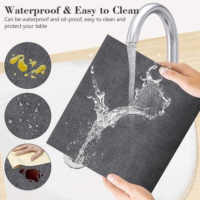 JUCCWARM Faux Leather Placemats Set of 6,Heat Resistant Placemats for Dining Table, Easy Clean Non-Slip Place Mats, Waterproof Stain Resistant Wipeable Washable PU Table Mats, (Dark Grey)