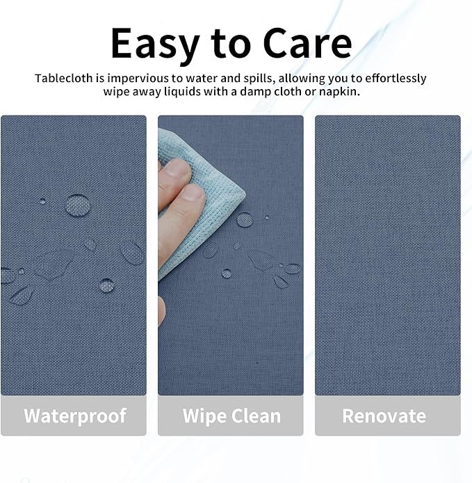 Easy-Going Faux Linen Waterproof Spill-Proof Tablecloth Stain Resistant Rectangle Table Cloth Wrinkle Free Decorative Fabric for Kitchen, Dining, Party, Weddings, Restaurants (60x120 in, Denim Blue)