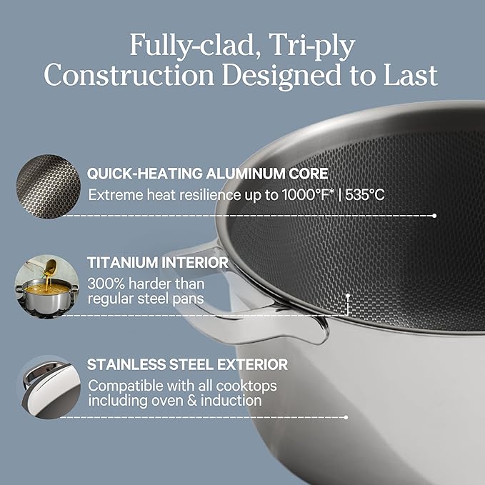 Our Place Titanium Pro Cookware Duo ??Always Pan & Perfect Pot with Nonstick No-Coating Technology | Tri-Ply Titanium & Stainless Steel | Safe for Oven, Induction & All Cooktops up to 1000째F | Chrome