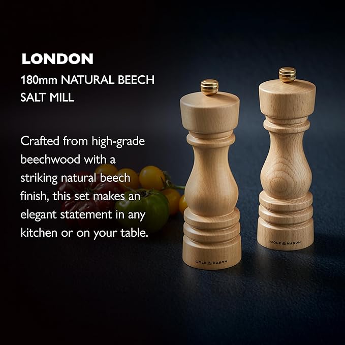 Cole & Mason London Refillable Spice Mill - Kitchen & Home Accessory - Table Salt Grinder - Salt Mill with Ceramic Mechanism - 7", Natural Beech