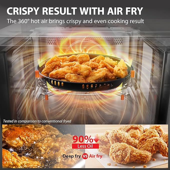 TOSHIBA Air Fryer Combo 8-in-1 Countertop Microwave Oven, with Convection, Broil, Odor Removal Mode, 12.4" Position Memory Turntable, Child-Lock, 1.0 Cu.ft, Black Stainless Steel, ML2-EC10SA(BS)