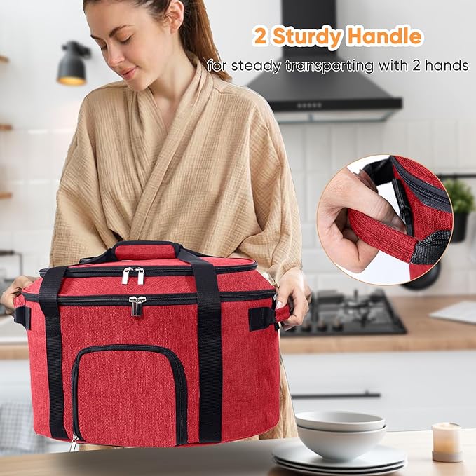 Double-Layer Slow Cooker Carrying Bag for 6-8 Quart CrockPot and Hamlton Beach Slowcooker, Travel Bag with Lid Fastener for Crock-pot, Portable Carrier with See-thought Window(BAG ONLY)