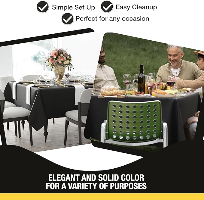 Party Solids 12-Pack Black Square Plastic Disposable Tablecloth ??Size: 70 횞 70 Inches ??Square Table Cover for Parties, Picnics & Formal Events