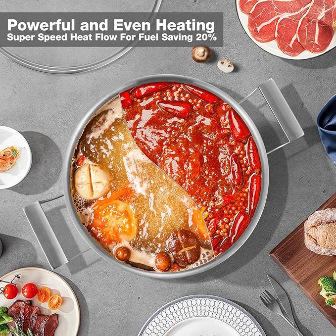 DELARLO Tri-Ply Stainless Steel 12 inch Everyday Pan with Lid, Kitchen Induction Deep Saute Pan,shabu shabu pot High Side Cooking Pot 6.8QT, Oven Safe Stock Pot, Up to 600℉