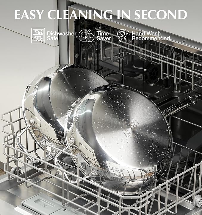 KOCH SYSTEME CS Tri-Ply Stainless Steel Saute Pan with Lid, 12 Inch Deep Frying Pan with Double Handles, 6 Quart 18/10 Stainless Steel Pan, Large Skillet, Induction Compatible, Oven Safe, Non Toxic