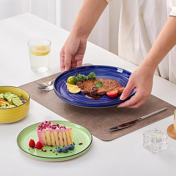 Alntlsiss Bonita Dinnerware Sets 12 Pieces, Blue Stoneware Dishes Set for 6, Plates Set and Bowls Sets, Dishwasher and Microwave Safe
