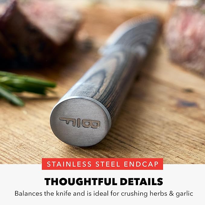 GreenPan x Bobby Flay 6 Piece Steak Knife Set with Wood Storage Box, Premium Stainless Steel Blades, Precision Cutting Tools, Ultra-Versatile Cutlery, Hand Finished Wood Handle, Damascus Steel Design