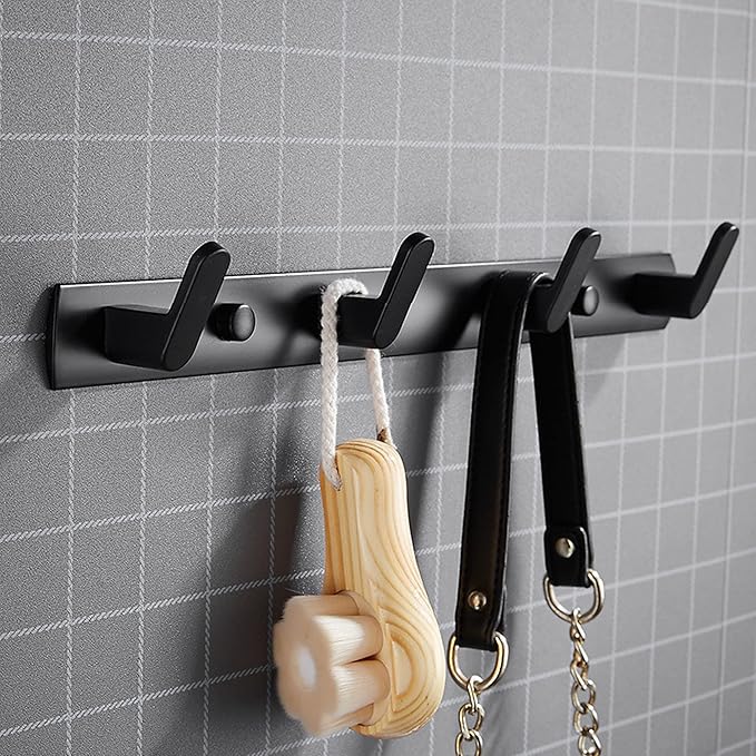 ULIBERMAGNET Magnetic Hooks,Heavy Duty Coat Magnetic Rack,Strong Rubber Magnetic Hanger for Refrigerator,Metal Cabinet,Hanging Coat, Towel, Bag, Backpack(Matte Black/4 Hooks)