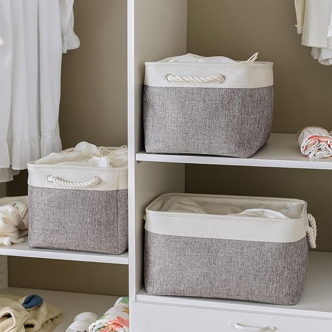 TheWarmHome Storage Baskets for Organizing, X Large - 3 Pack 17.7L횞13.8W횞9.8H in Foldable Storage Bins for Shelves, Fabric Storage Box for Closet Nursery Toy Gift (White & Grey)