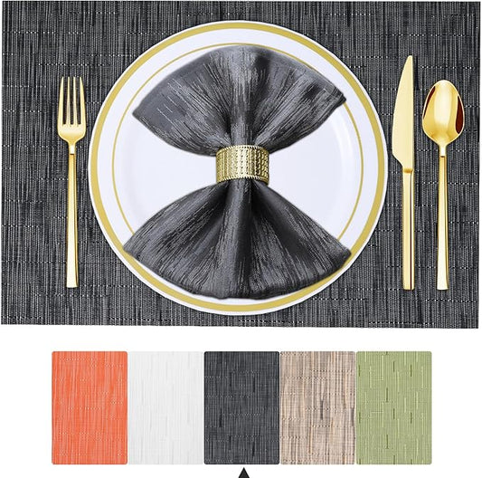 BETEAM Placemats Set of 8, Woven Vinyl Placemat for Dining Table Washable Wipeable Kitchen Place Mats Durable Indoor Outdoor Table Mats