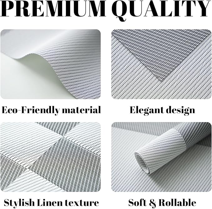 SUMYMERY Placemats Set of 4 Vinyl/Plastic Woven Place Mats for Kitchen Table Indoor/Outdoor Washable Placemat Wipeable Dining Table Mats (Silver Cube,4)