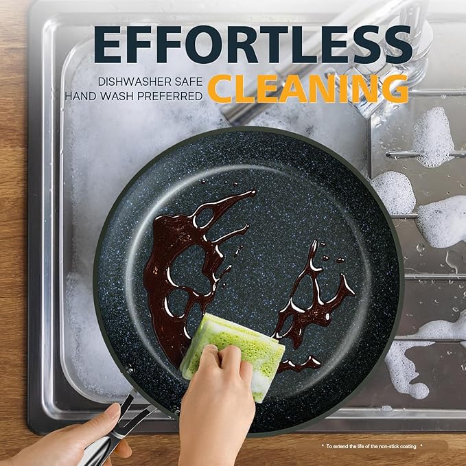 Nuwave 3-Piece 8?? 10?? 12??Forged Lightweight Frying Pan Set, G10 Healthy Duralon Blue Ceramic Ultra Non-Stick, Ergonomic Stay-Cool Handles, Induction-Ready & Works on All Cooktops