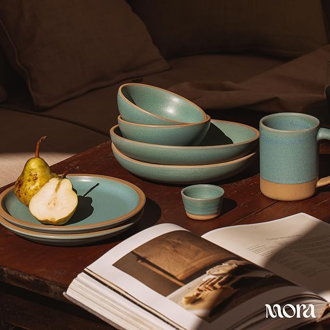 MORA Small Plates Set of 4, 6.5 inch Ceramic Pottery Dessert Plates - Microwave, Oven and Dishwasher Safe - Iris