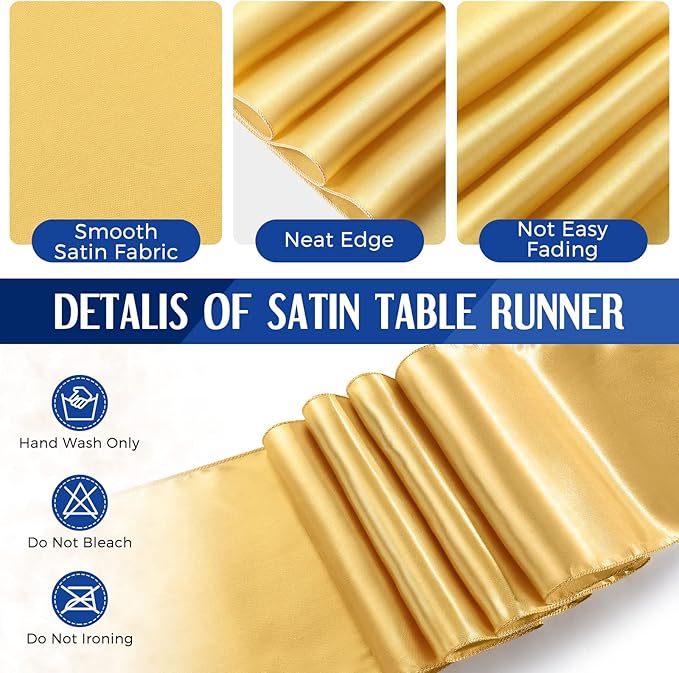 Tudomro 16 Pcs Gold and Dark Blue Disposable Plastic Tablecloths and Satin Table Runner Set 54x108 Inch Tablecloth 12x108 Inch Table Runners for New Year Wedding Birthday Baby Shower Graduation