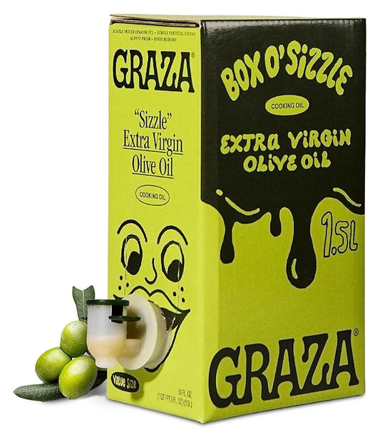 Graza Sizzle Extra Virgin Olive Oil, Cooking Oil - High Polyphenol Peak Harvest EVOO Cooking Oil in a Box - Single Origin Olive Oils from Spain - 51 Fl Oz (1.5L)