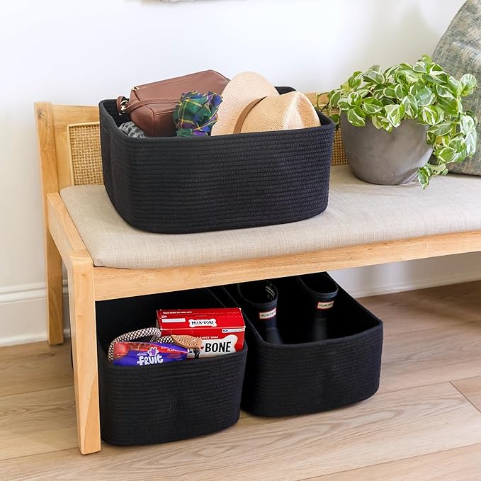 NaturalCozy Storage Baskets 16.8?쓝13?쓝7.6??Cotton Rope Woven Baskets for Organizing 3-Pack | Toy Storage Bins | Basket for Shelves, Laundry, Blanket, Clothes, Closet, Kitchen, Bathroom, Gifts