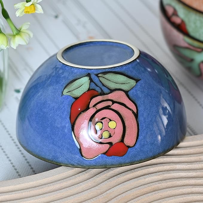 Ceramic Cereal Bowls Set of 6, Floral Design 6 inch ??28oz for Cereal, Salad, Soup, Dessert, or Snacks, Microwave, Dishwasher Safe
