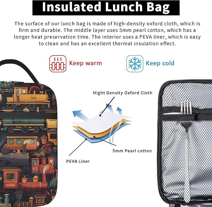 VANZEV Lunch Box for Adults Women Girls Boys Kids Train Lunch Box Insulated Cooler Reusable Lunch Bag Container Gifts for Work Office Picnic Travel School