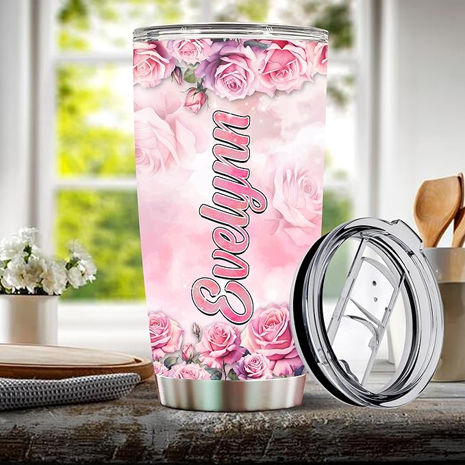 WONWIX Personalized Fishing Gifts for Women, 20oz Stainless Steel Insulated Coffee Cup Mug Tumbler Travel Water Bottle, Birthday, Christmas, Mother's Day, Valentine Gift for Wife, Daughter, Girl