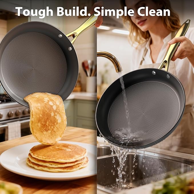 10 inch Cast Iron Non Stick Frying Pan, Honeycomb Skillet for Even Heating, Durable Nonstick Fry Pan with Stay Cool Handle, Ideal for Induction Compatible, Best Gift for Home Cooks
